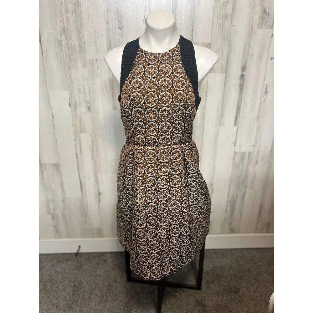 H&M Womenโs Geometric PrintโDress Size 12 โ Crochet Racerback, Fit & Flare, Boho